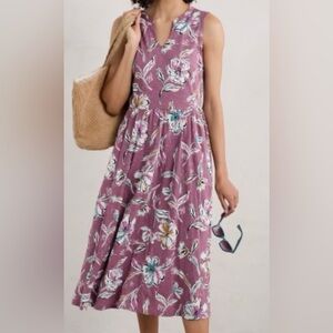 Seasalt Cornwall Shelter Bay midi dress floral sleeveless, organic cotton sz 6